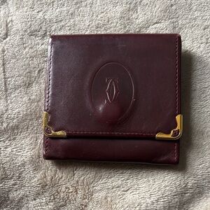 Cartier Deep Red Leather Wallet with Gold Details